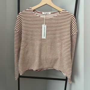 perfectwhitetee Cream & Red Striped Crewneck Sweatshirt